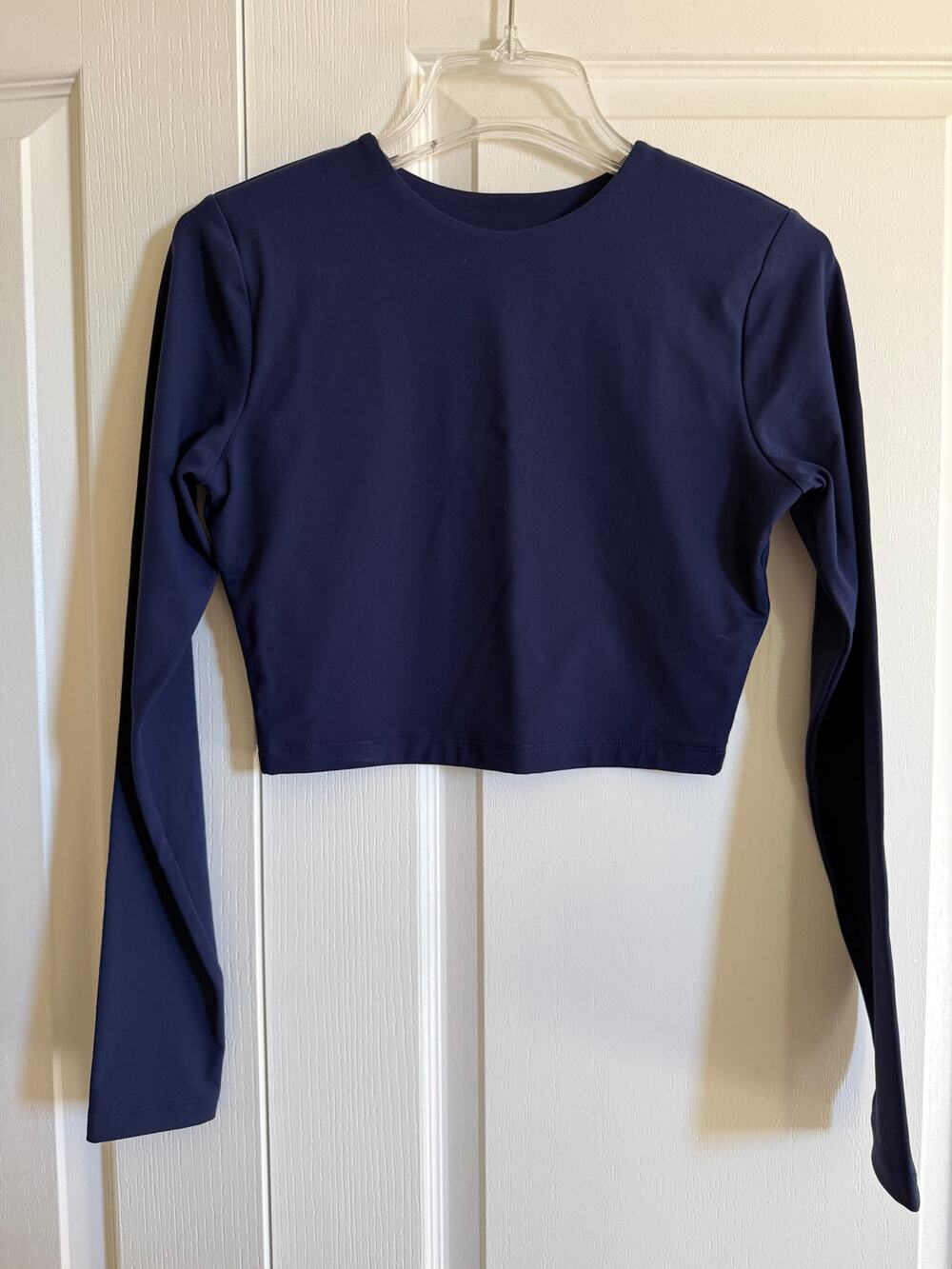 Susana Monaco Crewneck Long Sleeve Cropped Top Navy M